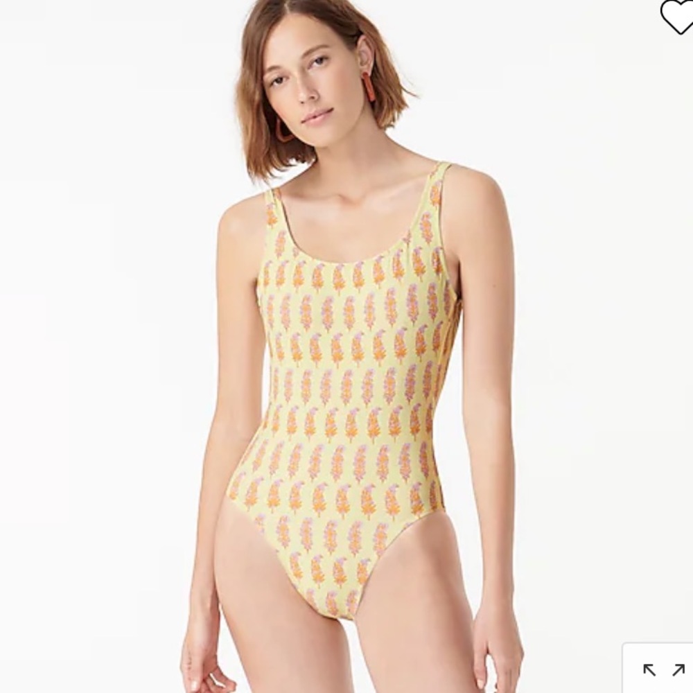 J. Crew Yellow and Orange SZA Block Print One Piece Swimsuit
